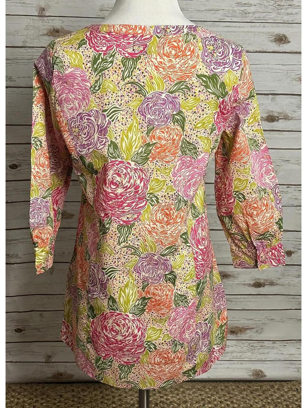 Brooks Brothers LIBERTY 100% cotton split V-neck tunic top/shirt Size Medium - Picture 6 of 8